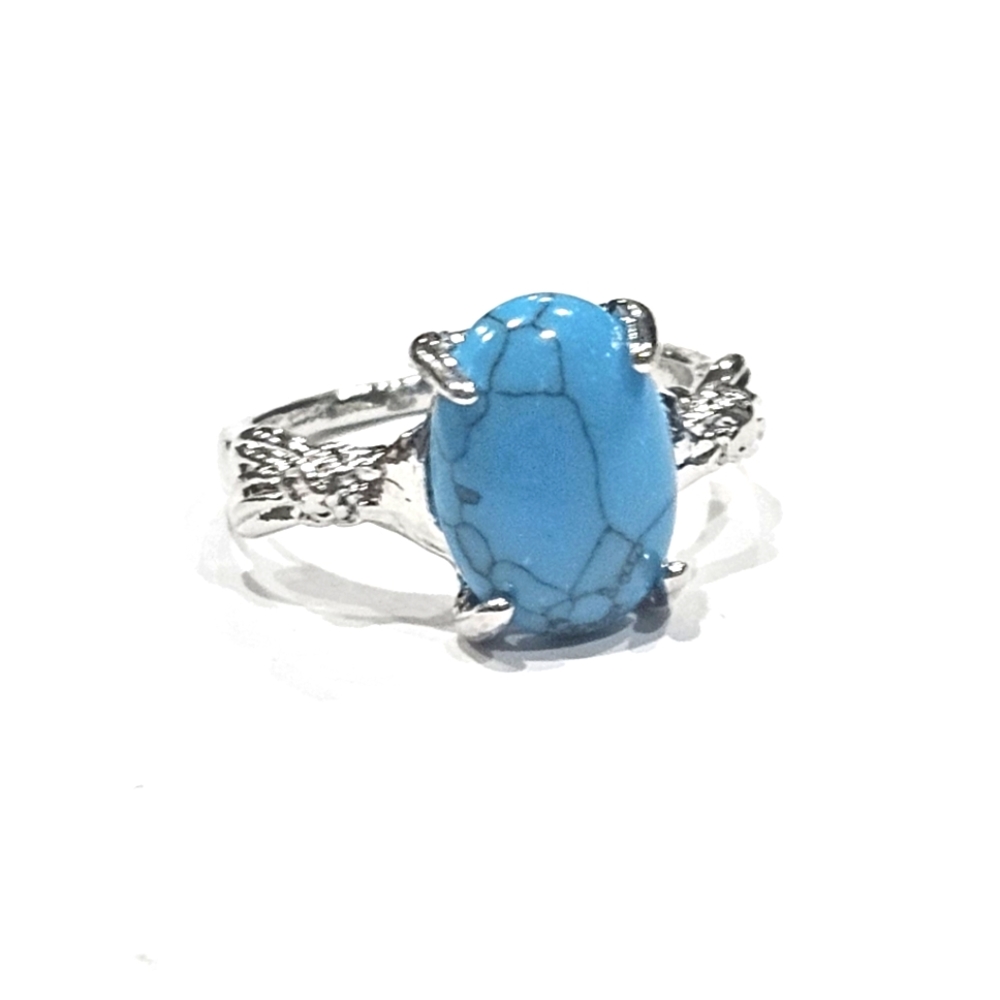 UNISEX BLUE HOWLITE SIZE 8 FASHION SILVER ACCENT RING